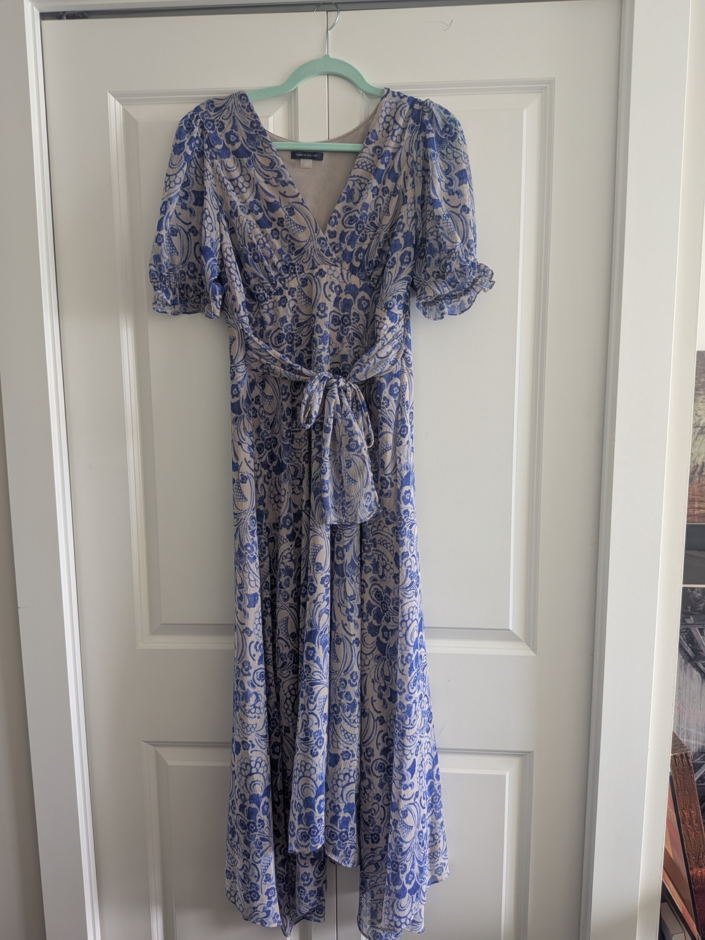 Tommy Hilfiger Blue and White Paisley Wrap Maxi Dress